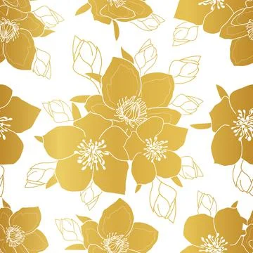 Gold anemone seamless pattern design Stock Illustration