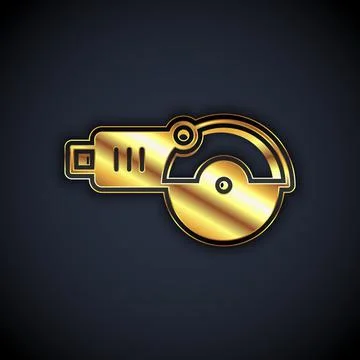 Gold Angle grinder icon isolated on black background.  Vector Stock Illustration