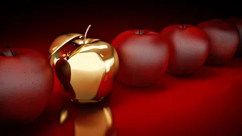 Gold apple. 3d rendering Stock Illustration