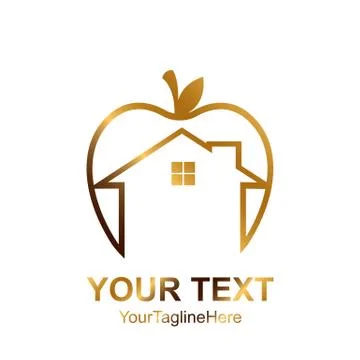 Gold apple house for the architectural development company logo Stock Illustration