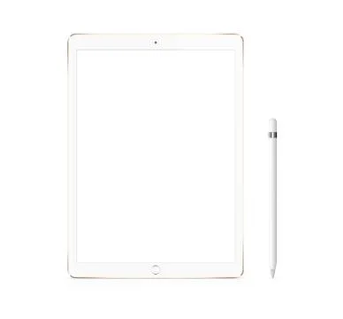 Gold Apple iPad Pro portable device with pencil Stock Illustration