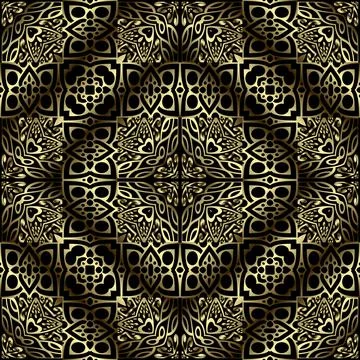 Gold arabesque 3d seamless pattern. Ornamental lace background. Repeat colorf Stock Illustration