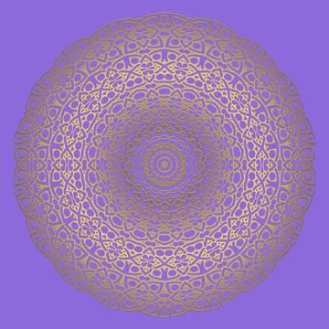 Gold arabesque lace mandala pattern. Ornamental background. Violet vector bac 스톡 일러스트