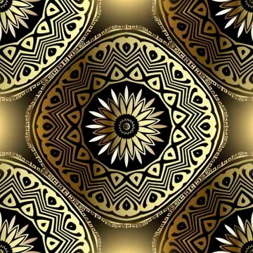 Gold arabic seamless mandalas pattern. Vector ornamental glowing background.  Stock Illustration