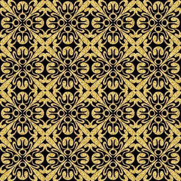 Gold arabic seamless pattern, shimmer gold glitter black decorative design Stock Illustration