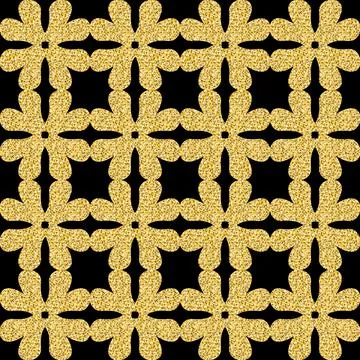 Gold arabic seamless pattern, shimmer gold glitter black decorative backgroun Illustrazione stock