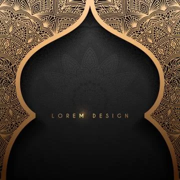 Gold arch with arabic pattern background Stock Illustration
