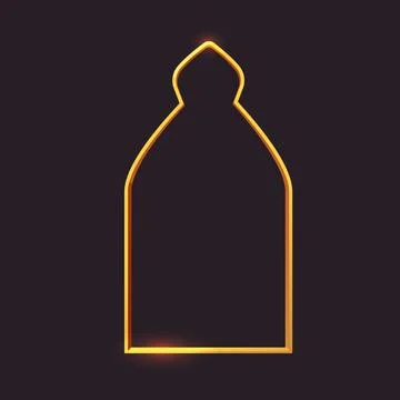 Gold arch thin line border, arab door window minimal frame on dark background Ilustración de archivo