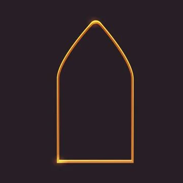 Gold arch thin line border, arab door window minimal frame on dark background Ilustración de archivo