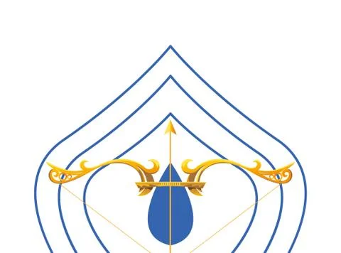 Gold arrow and bow in front of drop ornament vector design Ilustração Stock