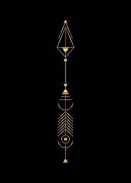 Gold arrow luxury design. Vector minimalism, sacred geometry totem Stock Illustration
