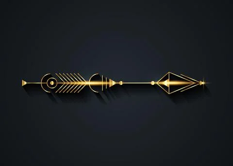 Gold arrow luxury design. Vector minimalism, sacred geometry totem, Illustrazione stock