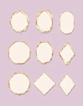 Gold art deco frames set vector design Stock Illustration