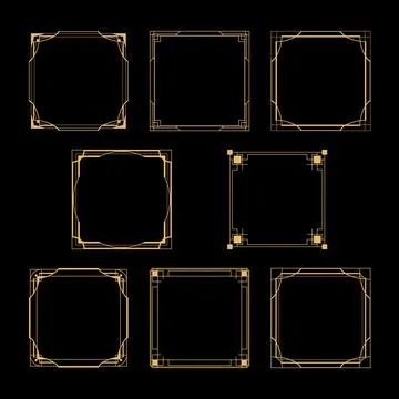 Gold art deco square borders and frames isolated collection. Vintage luxury Stock Illustration