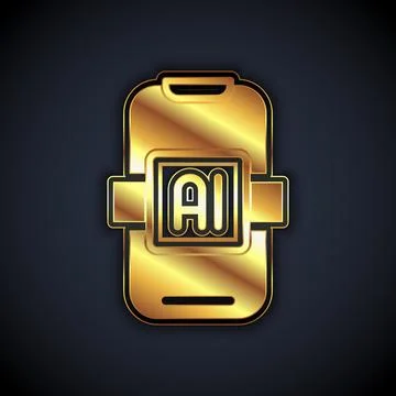 Gold Artificial intelligence AI icon isolated on black background. Machine Stock Illustration