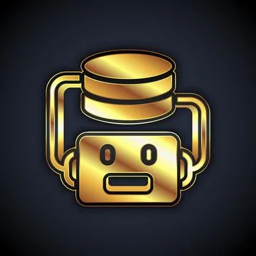 Gold Artificial intelligence robot icon isolated on black background. Machine Illustrazione stock