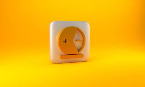 Gold Atom icon isolated on yellow background. Symbol of science, education, n Stock Illustration