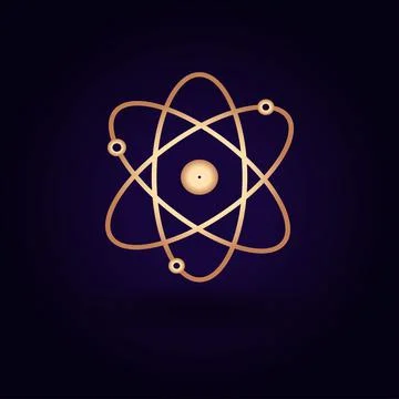 Gold atom icon. Vector illustration isolated on a blue background. School top Stock Illustration