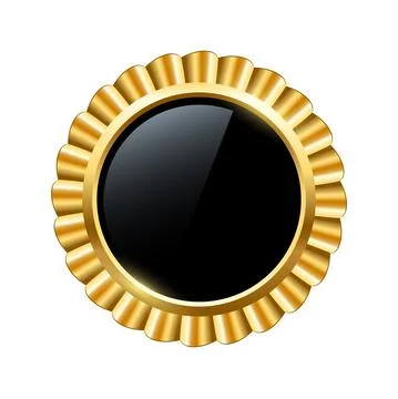 Gold award badge with black button, 3d realistic circle shiny emblem trophy Stock Illustration