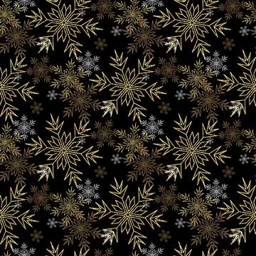 Gold background christmas seamless pattern with snowflake golden black shiny  Stock Photos