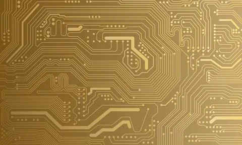 A gold background of circuits and technology	 Stock Illustration