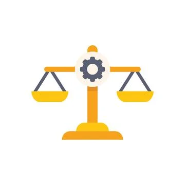 Gold balance scale comparing two sides with gear for automation Illustrazione stock