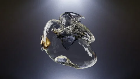 Gold Ball Splashes into Fluid in slow-motion 스톡 동영상 248139613