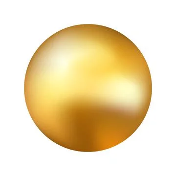 Gold ball on white backdrop. Realistic golden sphere. Yellow glossy element with Stock Illustration
