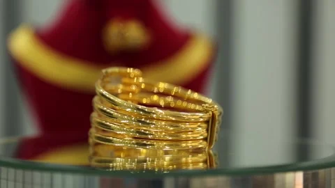 Gold Bangle with Elegant Design Stock Footage 339707390