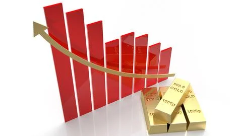 Gold bar and chart arrow up for gold price content 3d rendering. Stock Illustration