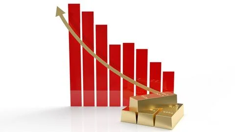 Gold bar and chart arrow up for gold price content 3d rendering. Stock Illustration