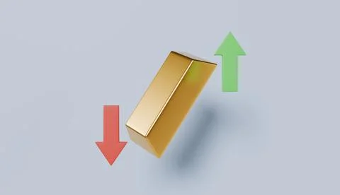 Gold bar with up and down arrow, financial business investment concept Stock Illustration