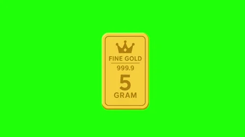Gold bar animated shining light reflection 5 gram ingot in 4k green screen .. Stock Footage 342539372