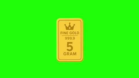 Gold bar animated shining light reflection 5 gram ingot in 4k green screen .. Vídeo Stock 342539391