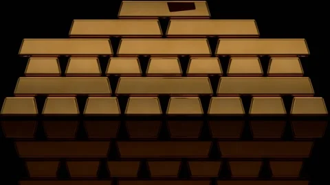 Gold Bar Falls On Reflective Surface Stock Footage 131428868