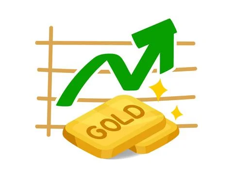 Gold bar on graph and arrow up, growth, chart gold with increase and decrea.. Stock Illustration