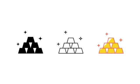 Gold bar icons set in flat style. Vector on isolated white background. Eps 10 Stock Illustration