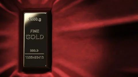 Gold Bar on red cloth 1 Stock-Footage 140036049