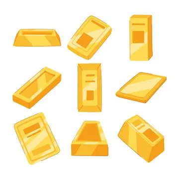 Gold bar set cartoon vector illustration Stock Illustration