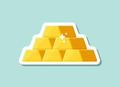Gold bar stack sticker icon in flat style. Golden ingot vector illustration.. Stock Illustration