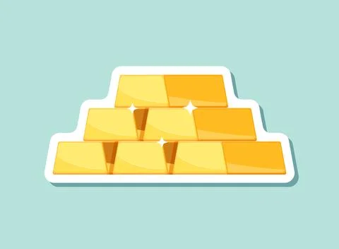 Gold bar stack sticker icon in flat style. Golden ingot vector illustration.. Stock Illustration