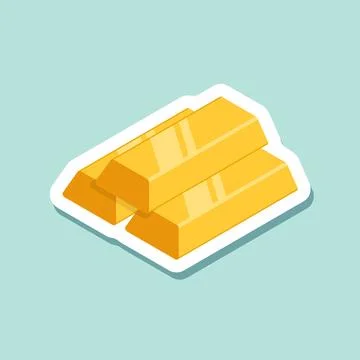 Gold bar stack sticker icon in flat style. Golden ingot vector illustration.. Stock Illustration