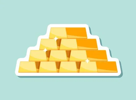 Gold bar stack sticker icon in flat style. Golden ingot vector illustration.. Stock Illustration