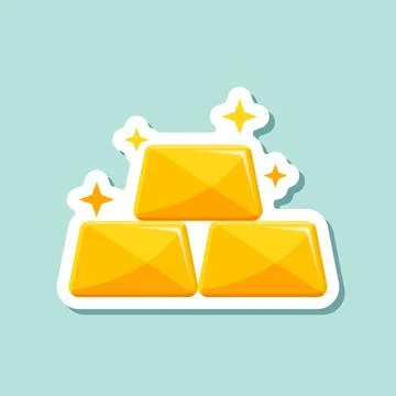 Gold bar stack sticker icon in flat style. Golden ingot vector illustration.. Stock Illustration