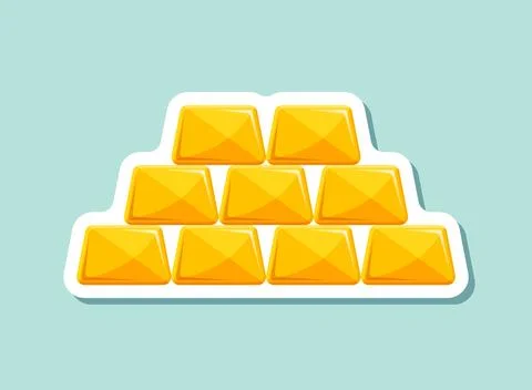 Gold bar stack sticker icon in flat style. Golden ingot vector illustration.. Stock Illustration