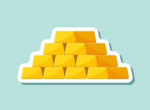 Gold bar stack sticker icon in flat style. Golden ingot vector illustration.. Stock Illustration