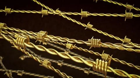 The Gold barbed wire for security or war concept 3d Rendering. Stock-Illustration