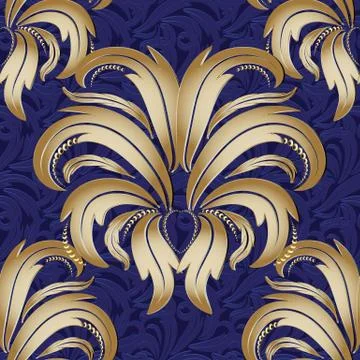Gold Baroque 3d seamless pattern. Vector surface damask background wallpaper  Illustrazione stock