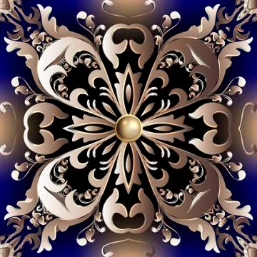 Gold Baroque 3d seamless pattern. Floral ornamental vector Damask background. Stock Illustration