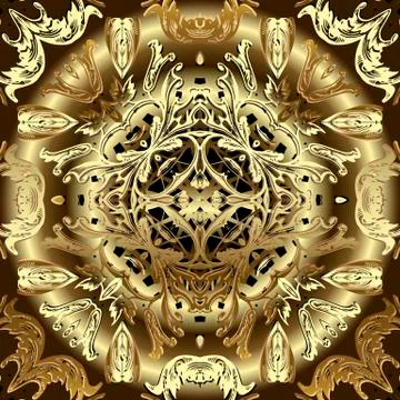 Gold Baroque 3d vector seamless pattern. Royal ornamental surface background イラスト素材
